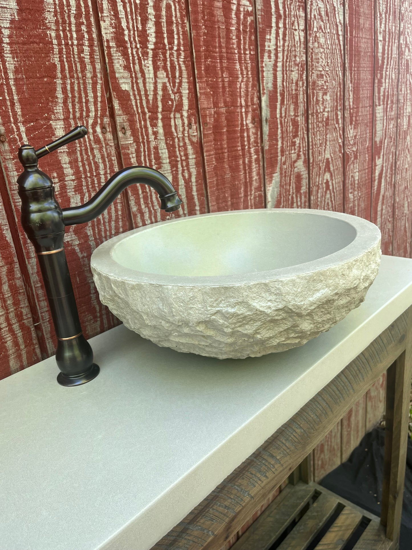 Concrete vessel sink in Classic Grey.